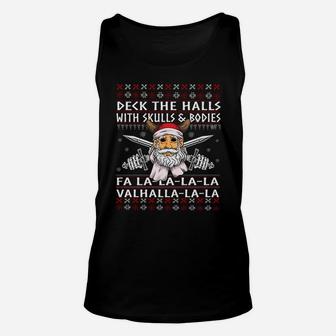 Deck The Halls With Skulls And Bodies Funny Viking Christmas Sweatshirt Unisex Tank Top | Crazezy