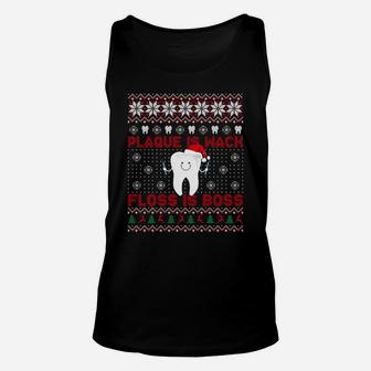 Dentist Plaque Wack Floss Is Boss Ugly Christmas Sweatshirt Unisex Tank Top | Crazezy DE