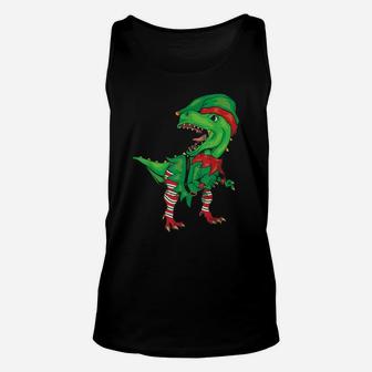 Dinosaur In Elf Costume Christmas Shirt | Gnome T-Rex Gift Unisex Tank Top | Crazezy