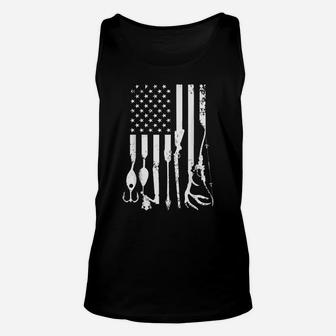 Distressed Hunting And Fishing Gear Flag America Us Unisex Tank Top | Crazezy