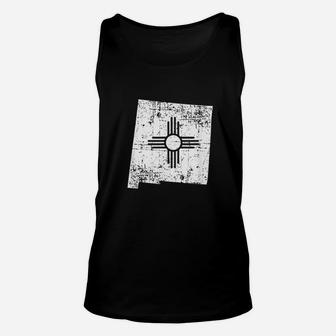Distressed White New Mexico Flag Map Outline Unisex Tank Top | Crazezy