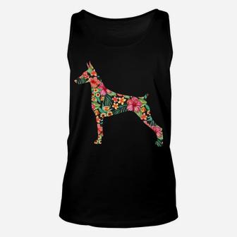 Doberman Flower Funny Dog Silhouette Floral Gifts Women Men Unisex Tank Top | Crazezy AU