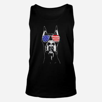 Doberman Sunglasses American Flag Funny 4Th Of July Unisex Tank Top - Monsterry