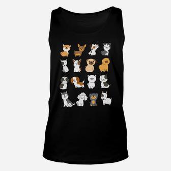 Dog Breeds Pattern Dogs Owner Lover Animal Rescue Puppies Unisex Tank Top | Crazezy CA
