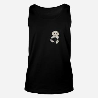 Dog Lovers Gifts White Poodle In Pocket Funny Dog Face Unisex Tank Top | Crazezy CA