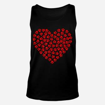 Dog Paw Prints Heart For Valentine Day And Dog Lover Unisex Tank Top | Crazezy AU