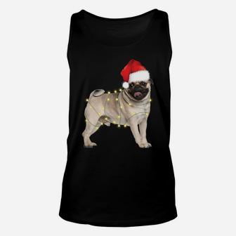 Dog Pug Santa Hat Christmas Lights Dog Lovers Unisex Tank Top | Crazezy