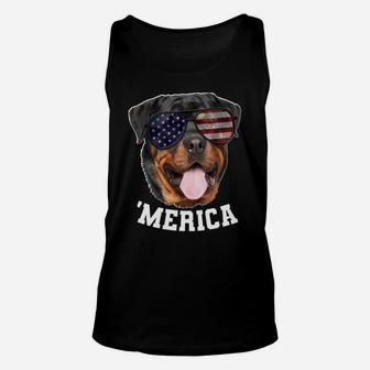 Dog Rottweiler American Flag Sunglasses 4Th Of July 'Merica Unisex Tank Top | Crazezy