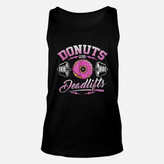 Donuts And Deadlifts Weightlifting Funny Gym Unisex Tank Top | Crazezy