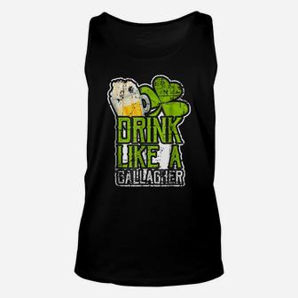 Drink Like A Gallagher Tshirt St Patty Day Beer Lover Irish Unisex Tank Top | Crazezy