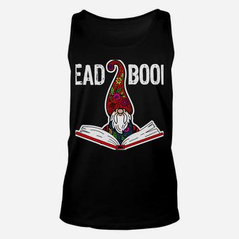 Drink Tea, Read Books, Be Happy Gnome Books Lover Library Unisex Tank Top | Crazezy