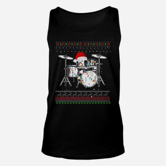 Drummer Musical Instrument Ugly Christmas Drums Santa Hat Unisex Tank Top | Crazezy CA