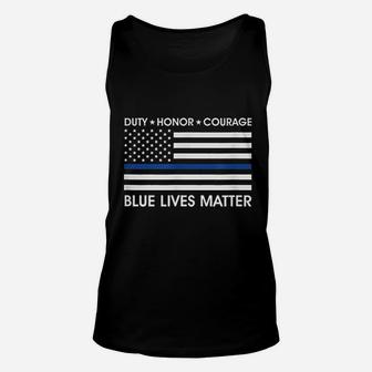 Duty Honor Courage Blue Lives Matter American Flag Unisex Tank Top | Crazezy CA