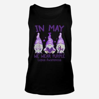 Dy In May We Wear Purple Lupus Awareness Month Cute Gnome Unisex Tank Top | Crazezy DE