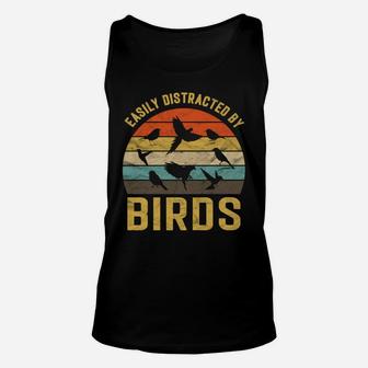 Easily Distracted By Birds Vintage Retro Birds Lover Gift Unisex Tank Top | Crazezy
