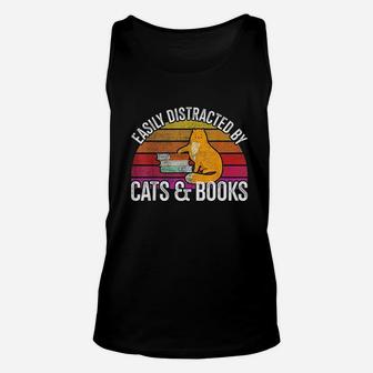Easily Distracted By Cats & Books Unisex Tank Top | Crazezy UK