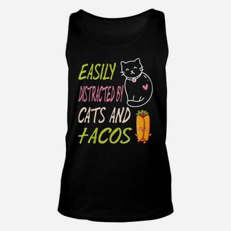 Easily Distracted By Cats And Tacos Kawaii Cat Lovers Unisex Tank Top | Crazezy