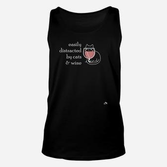 Easily Distracted By Cats & Wine Gift For Wine & Cat Lovers Unisex Tank Top | Crazezy