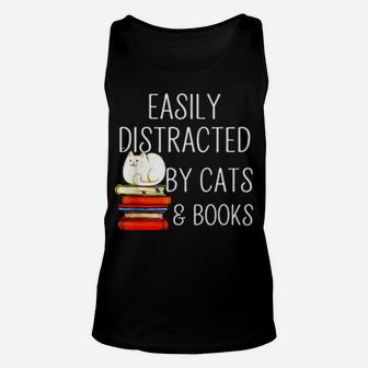 Easily Distracted By Cats Books Unisex Tank Top - Monsterry