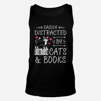 Easily Distracted By Cats Books Women Tee Birthday Christmas Unisex Tank Top | Crazezy DE