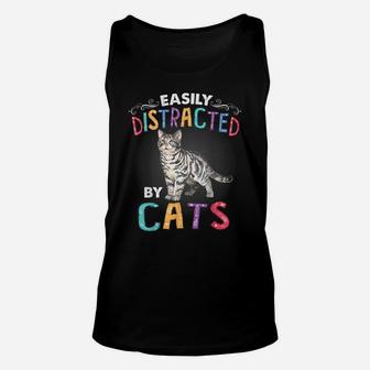 Easily Distracted By Cats Funny Cat Unisex Tank Top | Crazezy