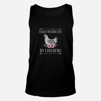 Easily Distracted By Chickens Gift For Chicken Lovers Funny Unisex Tank Top | Crazezy UK