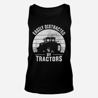 Easily Distracted By Tractors Farmer Tractor Funny Farming Unisex Tank Top | Crazezy DE