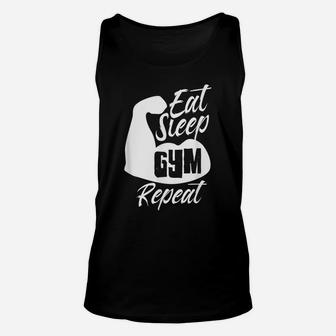 Eat Sleep Gym Repeat Training Workout Fitness Motivation Unisex Tank Top | Crazezy