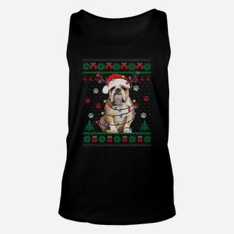 English Bulldog Christmas Lights Santa Dog Lover Ugly Sweate Sweatshirt Unisex Tank Top | Crazezy AU
