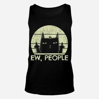 Ew People | Black Cat In Bad Mood Vintage Annoyed Cat Lover Unisex Tank Top | Crazezy