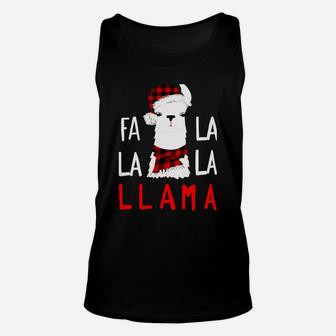 Fa Lalalaaaa Llama Wearing Buffalo Plaid Scarf Christmas Unisex Tank Top | Crazezy UK