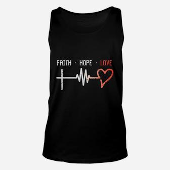Faith Hope Love Cross Heartbeat God Jesus Christian Gift Unisex Tank Top - Seseable