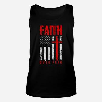 Faith Over Fears Christian Cross American Usa Flag Gym Unisex Tank Top | Crazezy