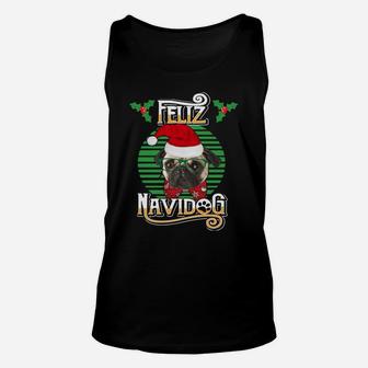 Feliz Navidog Pug Dog Holiday Merry Christmas Graphic Sweatshirt Unisex Tank Top | Crazezy UK