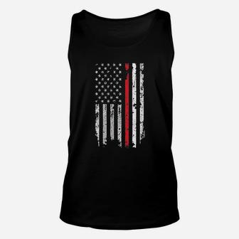 Firefighter American Flag Red Line Stripe Usa Unisex Tank Top | Crazezy