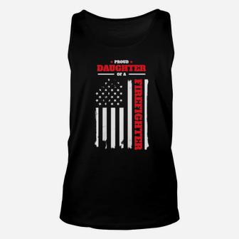 Firefighter Family Proud Daughter Distressed American Flag Unisex Tank Top - Monsterry