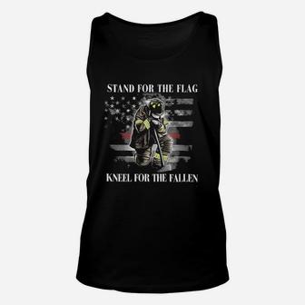 Firefighter Firefighter |Stand For The Flag Kneel For The Fallen Unisex Tank Top | Crazezy