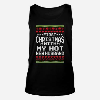 First Christmas With My Hot Husband Married Matching Couple Unisex Tank Top | Crazezy AU