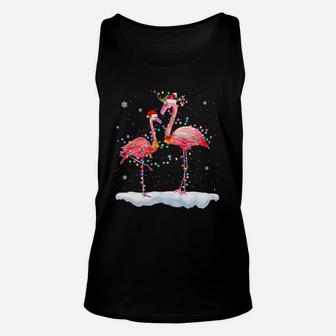 Flamingo Christmas Tree Santa Hat Xmas Light Merry Christmas Sweatshirt Unisex Tank Top | Crazezy CA