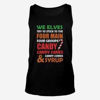 Four Main Food Groups Elf Funny Christmas Family Matching Unisex Tank Top | Crazezy