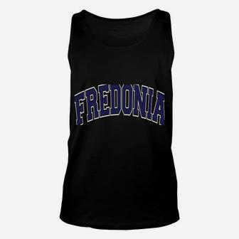 Fredonia Varsity Style Navy Blue Text Unisex Tank Top | Crazezy