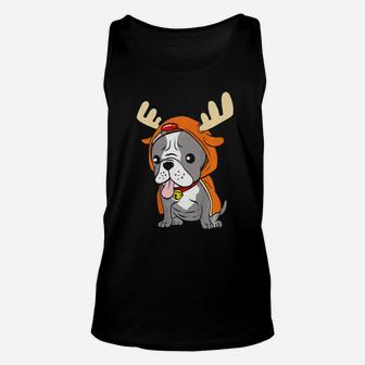 French Bulldog Dressed As Reindeer Dogs Xmas Unisex Tank Top - Monsterry