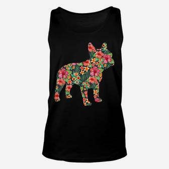 French Bulldog Flower T Shirt Floral Frenchie Dog Silhouette Unisex Tank Top | Crazezy