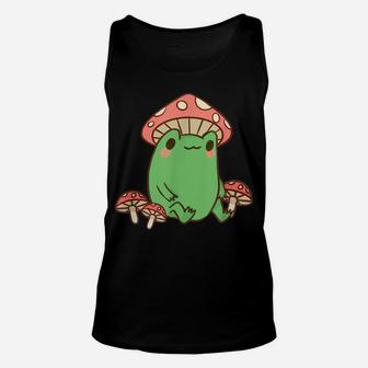 Frog With Mushroom Hat Cute Cottagecore Aesthetic Unisex Tank Top | Crazezy