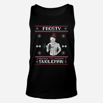 Frosty The Swoleman Ugly Christmas Sweater Funny Snowman Gym Unisex Tank Top | Crazezy AU