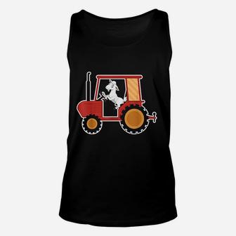 Funny Cartoon Goat Driving Tractor Farm Animals Lovers Gift Unisex Tank Top | Crazezy