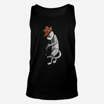 Funny Cat Playing Oboe | Cool Animal Pipe Musician Love Gift Unisex Tank Top | Crazezy DE