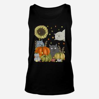Funny Cats & Pumpkin Sunflower Fall Cat Lovers Thanksgiving Unisex Tank Top | Crazezy DE