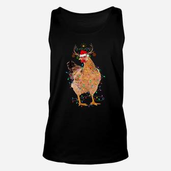 Funny Chicken Lights Santa Hat Sweater Xmas Tree Christmas Sweatshirt Unisex Tank Top | Crazezy CA