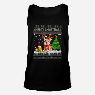 Funny Christmas Lights Corgi Dog Funny Xmas Ugly Sweater Unisex Tank Top | Crazezy